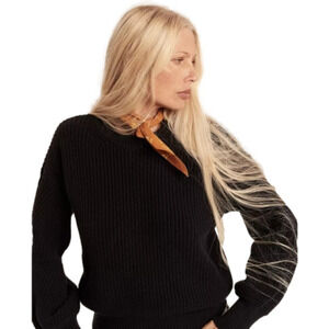 MADEWELL black Long Balloon Sleeve Pullover Crew Neck Chunky Knit Sweater